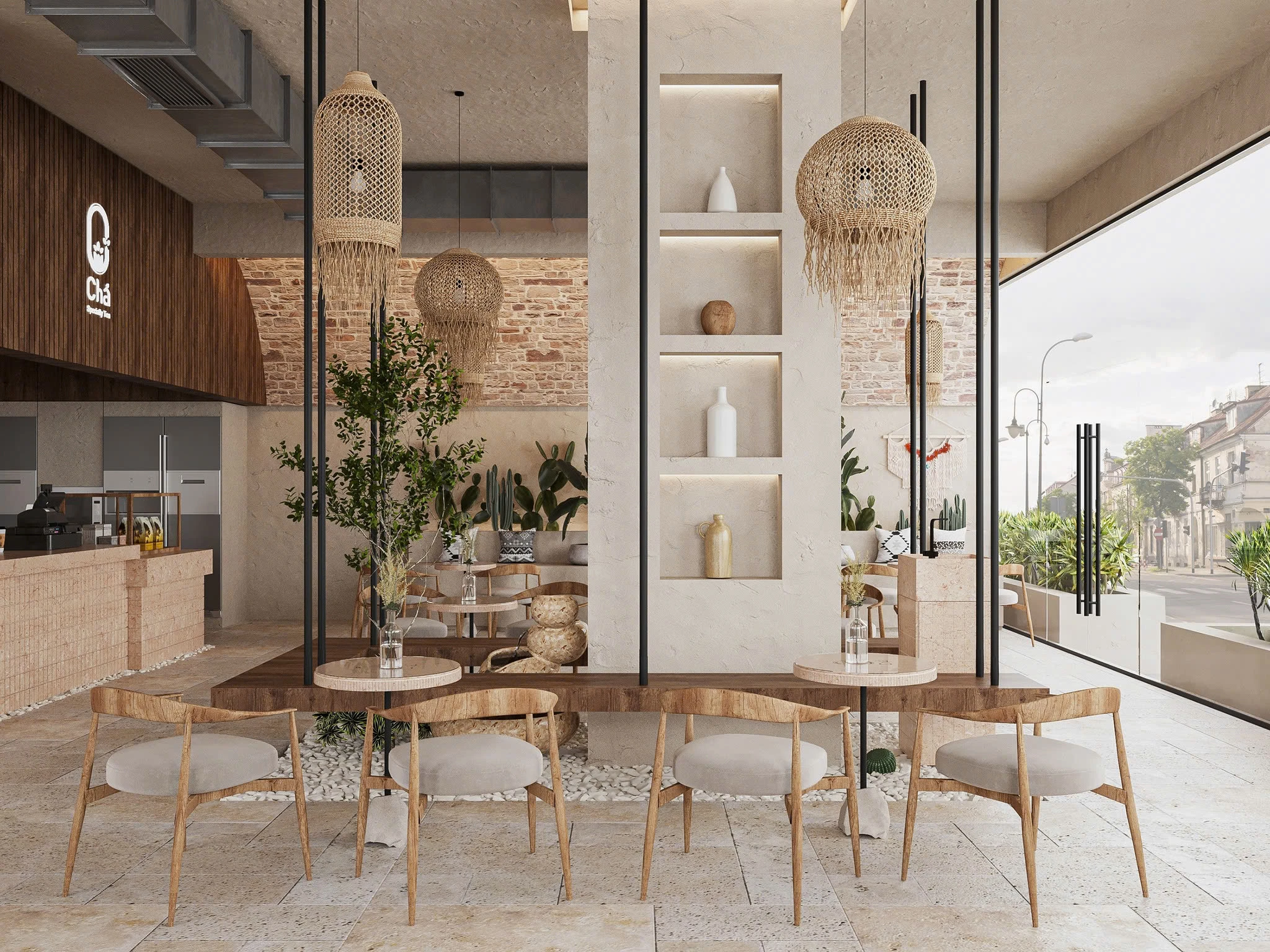 THIẾT KẾ QUÁN CAFE PHONG CÁCH WABI SABI – KHÔNG GIAN MỞ, TÔNG SÁNG TINH TẾ